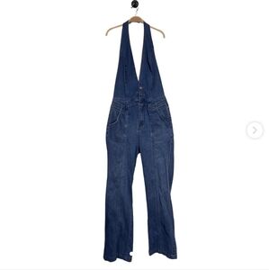 FREE PEOPLE WE THE  FREE HALTER JUMPSUIT BLUE DEMIN JEANS SIZE 29 NWOT